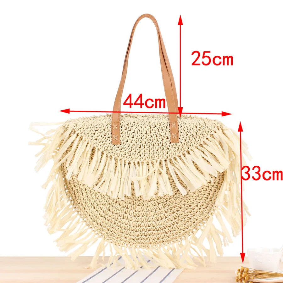 Bohemian Round Tassel Straw Bag Large Handbag