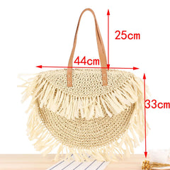 Bohemian Round Tassel Straw Bag Large Handbag