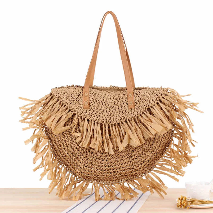 Bohemian Round Tassel Straw Bag Large Handbag