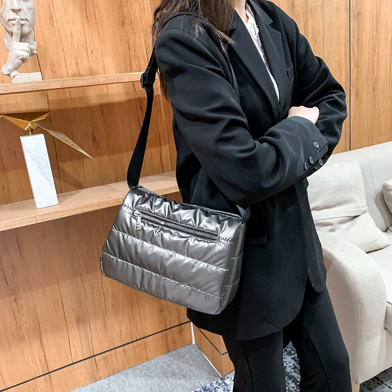Winter Nylon Cotton Crossbody Shoulder Bag for Women
