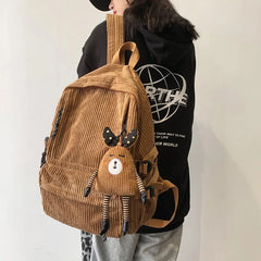 Women Corduroy Stripe Harajuku School Backpack Female Mochila