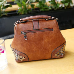Vintage Leather Handbag Crossbody Tote Chain Rivets Doctor Bag