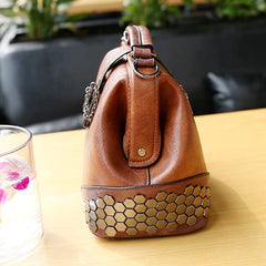 Vintage Leather Handbag Crossbody Tote Chain Rivets Doctor Bag