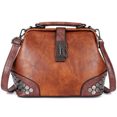 Vintage Leather Handbag Crossbody Tote Chain Rivets Doctor Bag