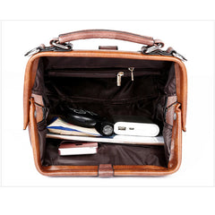Vintage Leather Handbag Crossbody Tote Chain Rivets Doctor Bag