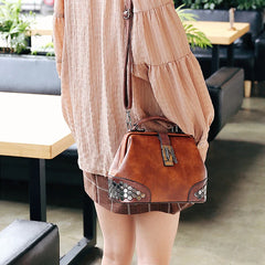 Vintage Leather Handbag Crossbody Tote Chain Rivets Doctor Bag