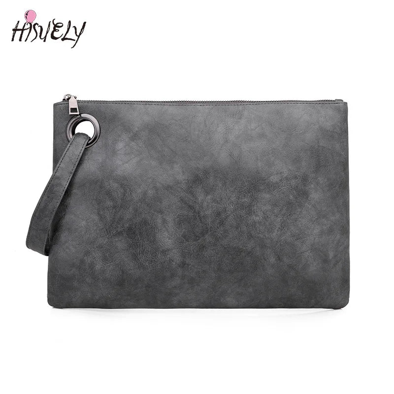 Leather Envelope Clutch Bag Zipper Evening Bag Women's Handbag