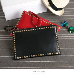 Women Clutch Handbag PU Leather Clutch Bag Rivets Retro Lady Envelop Bag