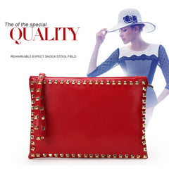 Women Clutch Handbag PU Leather Clutch Bag Rivets Retro Lady Envelop Bag