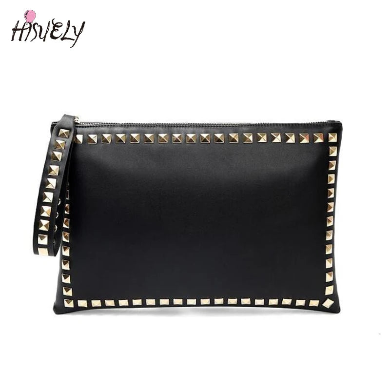 Women Clutch Handbag PU Leather Clutch Bag Rivets Retro Lady Envelop Bag
