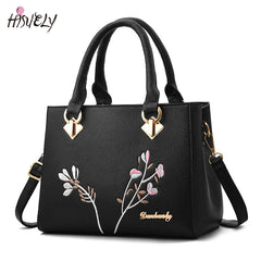 Embroidered Flower PU Leather Handbag Crossbody Bag