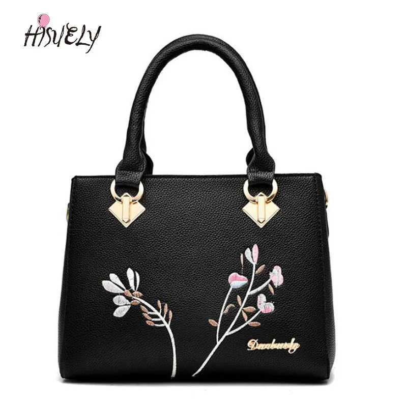 Embroidered Flower PU Leather Handbag Crossbody Bag
