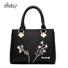 Embroidered Flower PU Leather Handbag Crossbody Bag