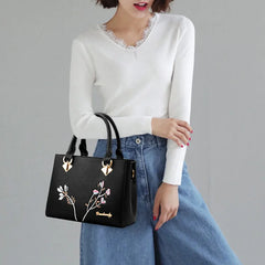 Embroidered Flower PU Leather Handbag Crossbody Bag