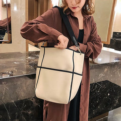 Panelled Canvas Shoulder Bag Large Capacity Handbag