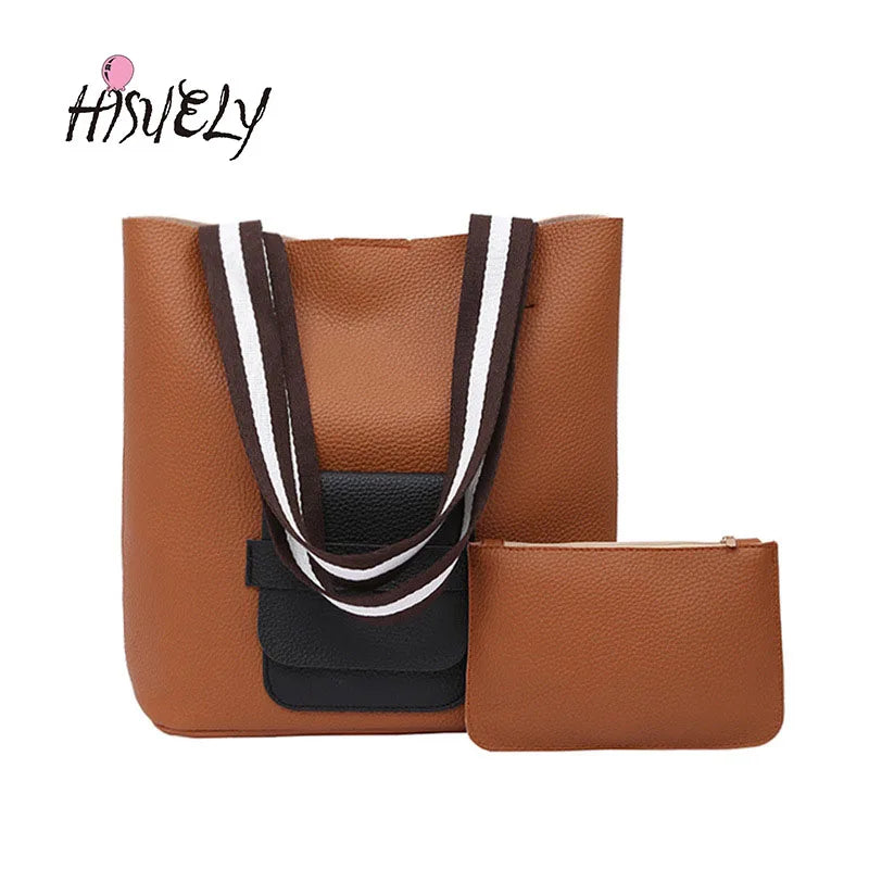 Bucket Shoulder Bag Women Handbags High Pu Leather Bag Ladies Patchwork Purse
