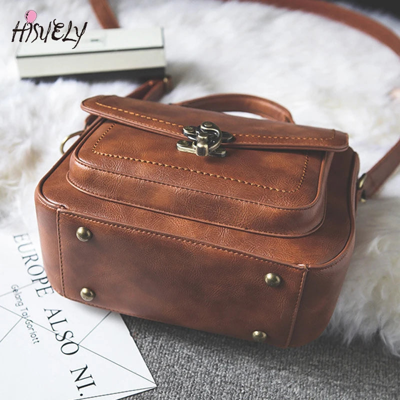 Retro Women Shoulder Bag PU Leather Small Handbags Lock Ladies Crossbody