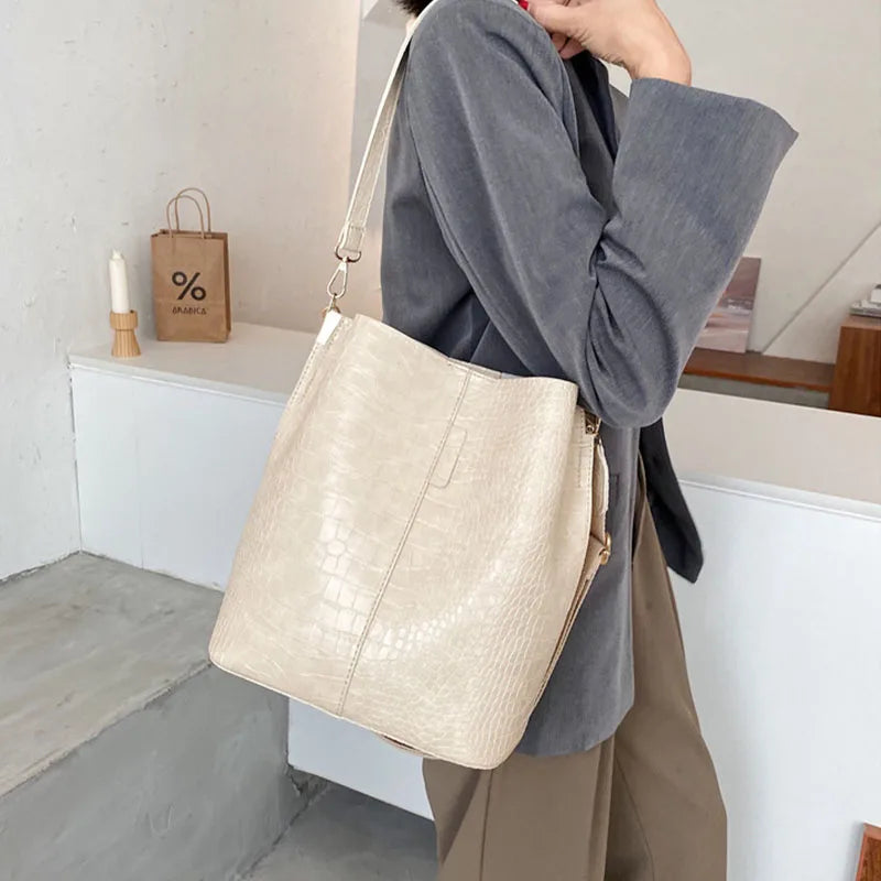 Stone Pattern Large Crossbody Bag for Women Winter Trend Shoulder Handbag
