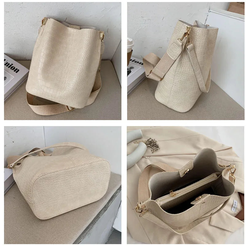 Stone Pattern Large Crossbody Bag for Women Winter Trend Shoulder Handbag