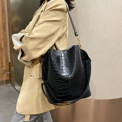Stone Pattern Large Crossbody Bag for Women Winter Trend Shoulder Handbag