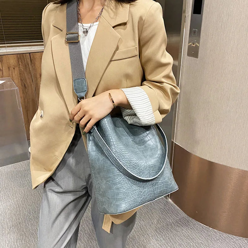 Stone Pattern Large Crossbody Bag for Women Winter Trend Shoulder Handbag