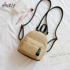 Bohemian Straw Backpack Women Beach Mini Shoulder Bag Hollow Out Satchel