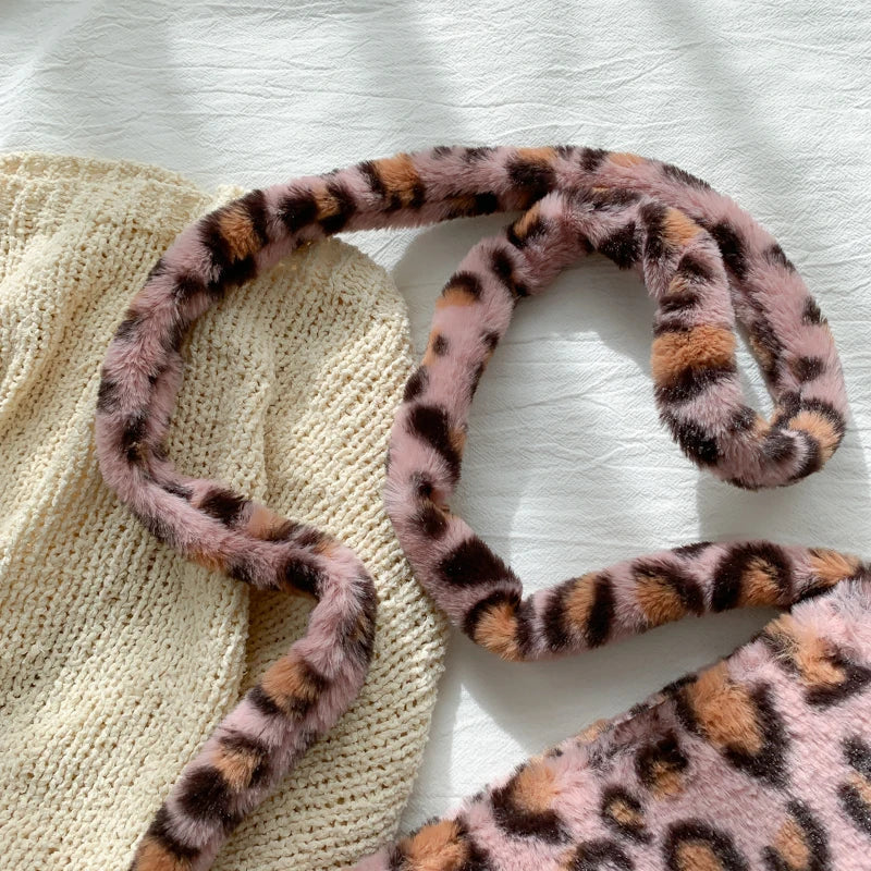Leopard Print Faux Fur Women's Shoulder Bag