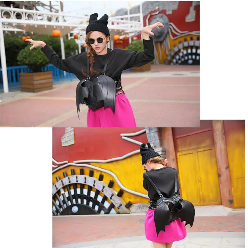 Women Backpack Bat Wing Punk Stylish School Bag for Girls