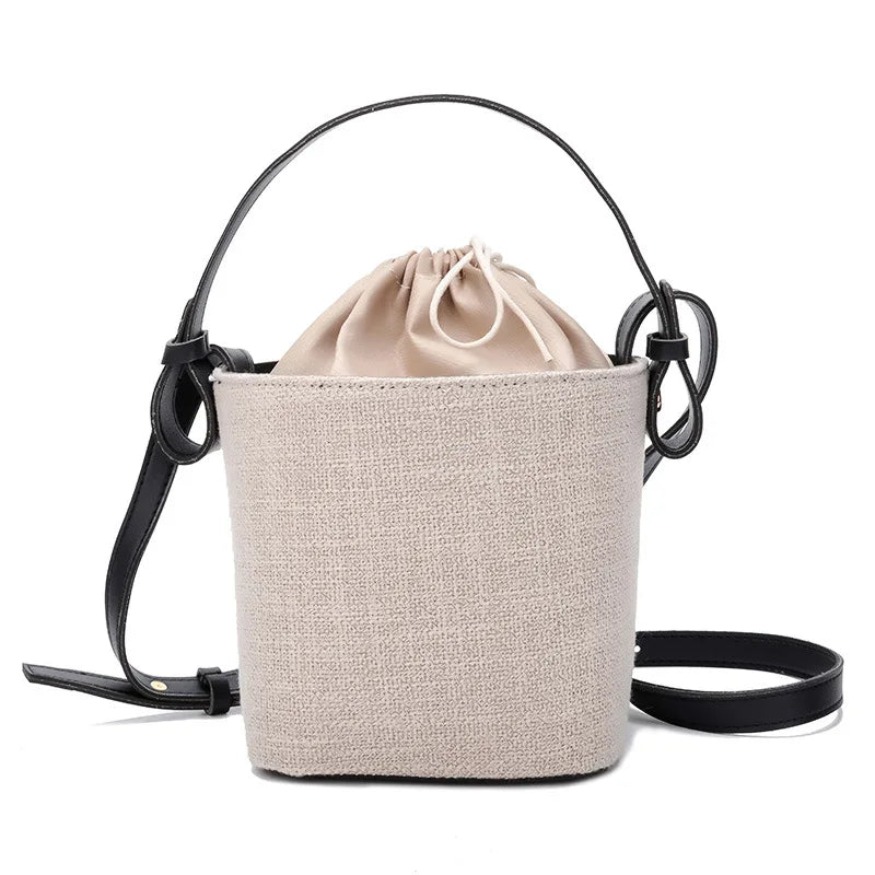 Women Beach Linen Bucket Bag High Messenger Purse