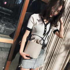Women Beach Linen Bucket Bag High Messenger Purse