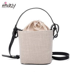 Women Beach Linen Bucket Bag High Messenger Purse