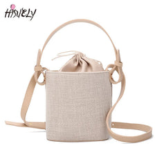 Women Beach Linen Bucket Bag High Messenger Purse
