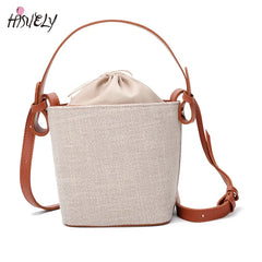 Women Beach Linen Bucket Bag High Messenger Purse