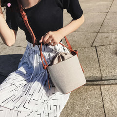 Women Beach Linen Bucket Bag High Messenger Purse