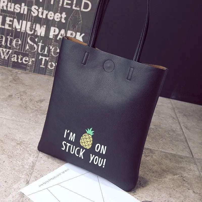 PU Leather Shoulder Bag Top-handle Totes Large Handbag