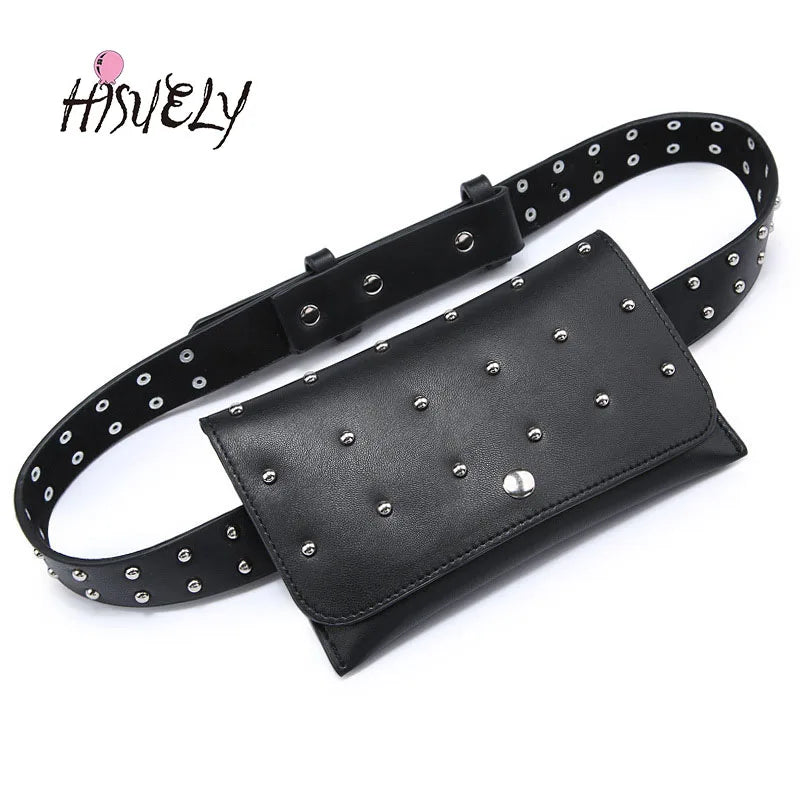 Women Waist Packs Rivet Waist Bag Ladies Purses PU Leather Mini Bags
