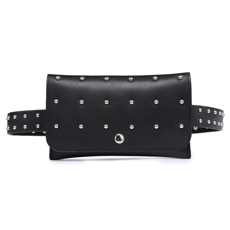 Women Waist Packs Rivet Waist Bag Ladies Purses PU Leather Mini Bags