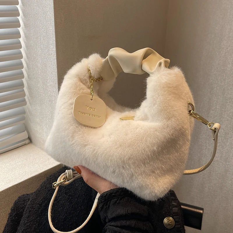 Faux Fur Handbag Winter Warm Plush Tote Bag Ladies Messenger Shoulder Bag