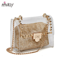 Transparent Women Shoulder Bag PVC Messenger Beach Straw Woven Wallet