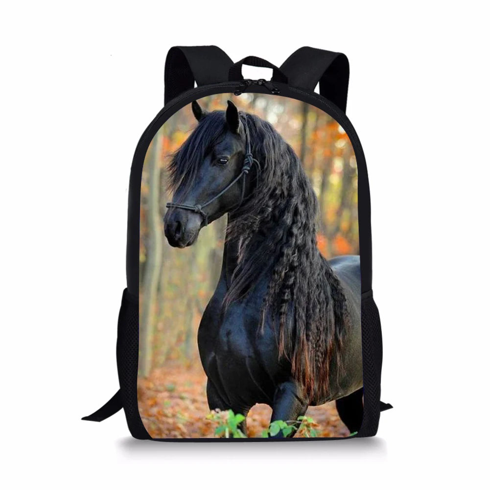 Horse Print Backpack for Girls Kids School Shoulder Bag