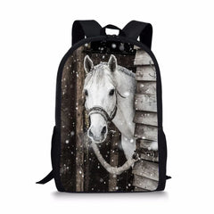 Horse Print Backpack for Girls Kids School Shoulder Bag