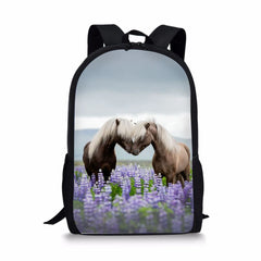 Horse Print Backpack for Girls Kids School Shoulder Bag