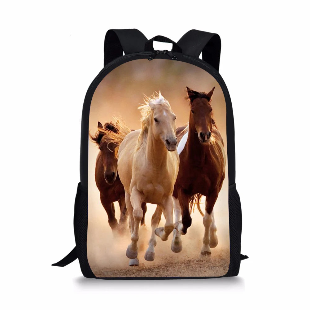 Horse Print Backpack for Girls Kids School Shoulder Bag