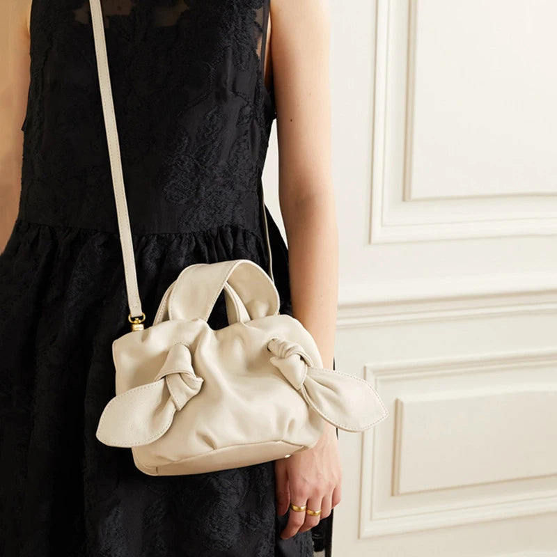 Soft Leather Pleated Tote Bag Lady Shoulder Messenger Bag