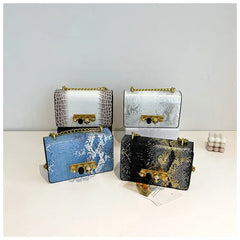Female Snake Pattern Messenger Bag Skull Knucklebox Lock Flap Handbag Purse