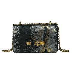 Female Snake Pattern Messenger Bag Skull Knucklebox Lock Flap Handbag Purse