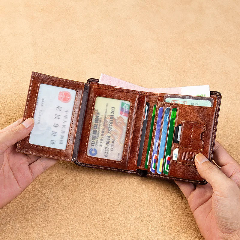 Men's Small Mini Leather Wallet Retro Purse