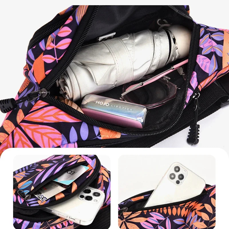 Leaf Printed Waist Bags Large Capacity Fanny Pack Men's Belt Bag