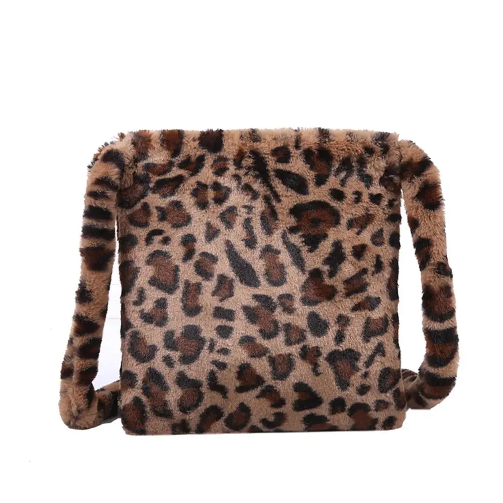 Leopard Plush Shoulder Bags for Women's Vintage Handbags