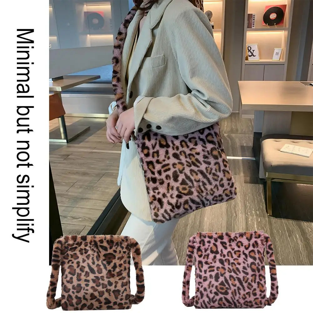 Leopard Plush Shoulder Bags for Women's Vintage Handbags